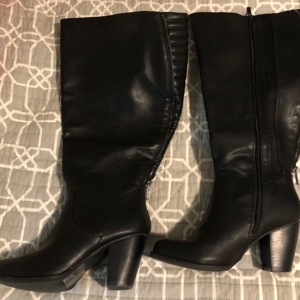 Black Leather Quilted Knee High Boots